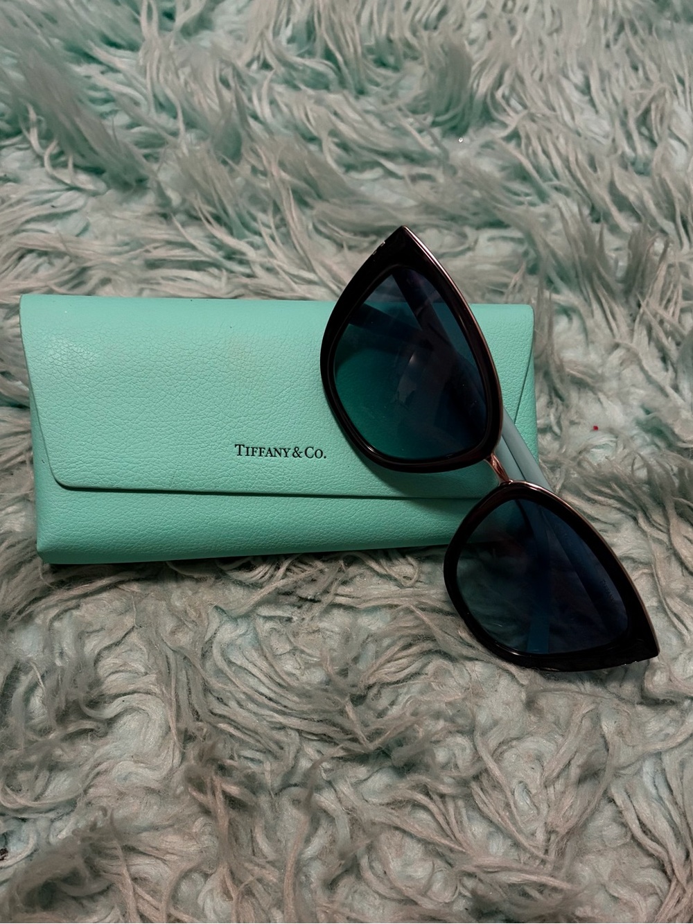 Tiffany & Co. Black Cat-Eye Sunglasses with Tiffany Blue Case